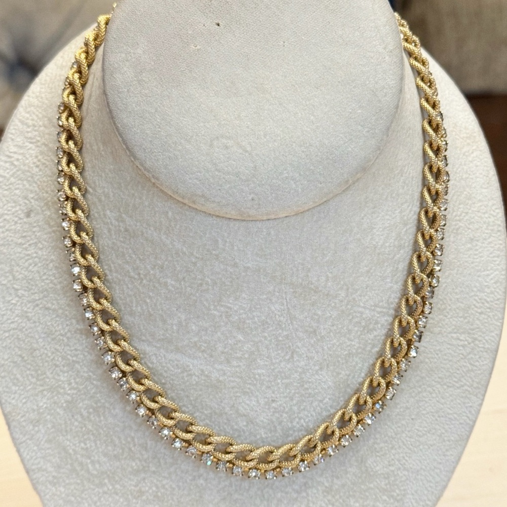 Rope Chest Rhinestone Choker Vintage Gold Tone Necklace